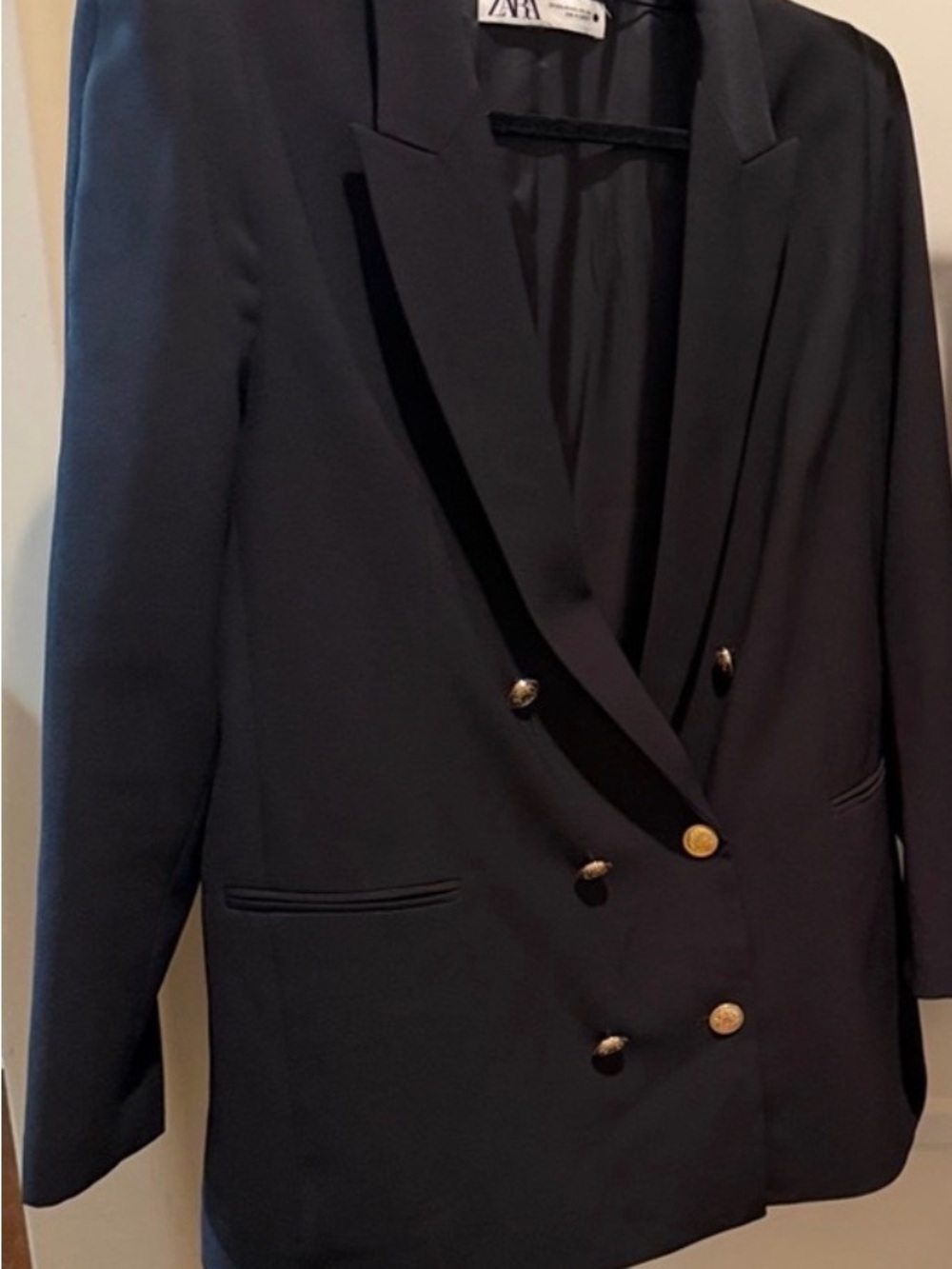Zara Black Double-Breasted Blazer with Gold Buttons